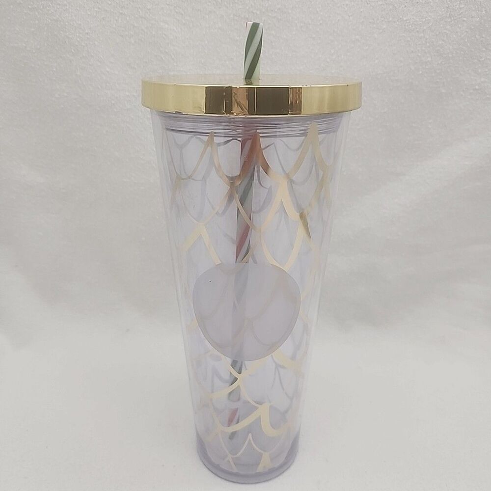 Tumbler Starbucks 2016 Holiday Gold Siren Mermaid Scale 24oz acrylic Wrong Straw